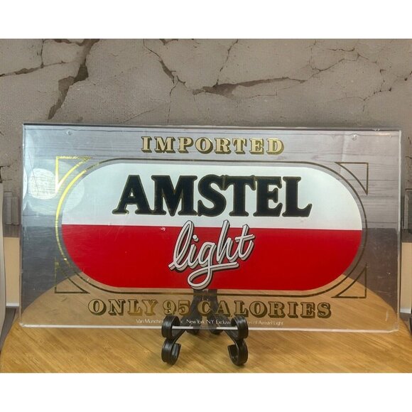 Imported Amstel Light Clear Plexiglass Beer Sign 18 X 9” Vintage Bar decor Read* - Picture 1 of 8